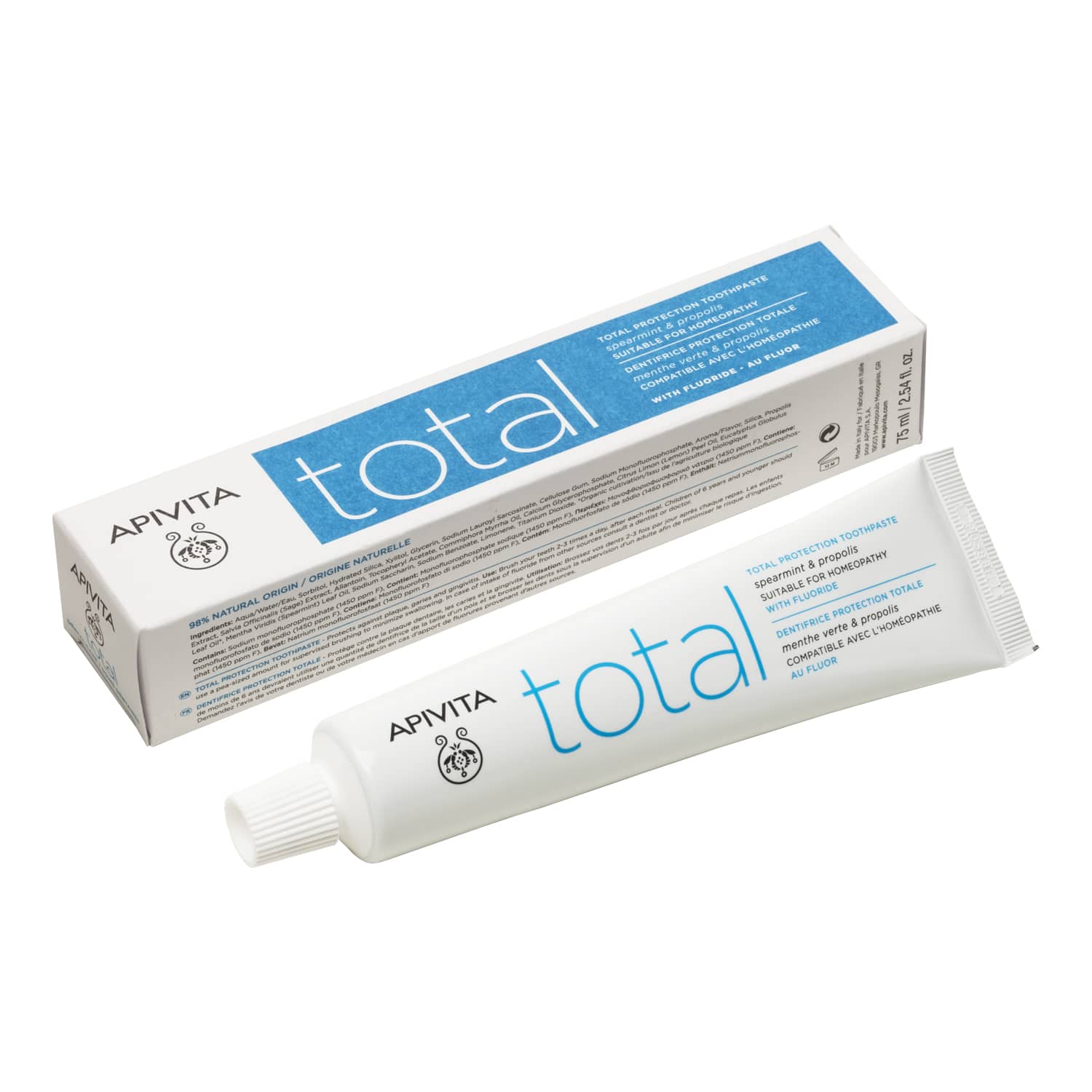 Apivita Total Οδοντόκρεμα με Δυόσμο & Πρόπολη 75ml Κατάλληλη για Ομοιοπαθητική