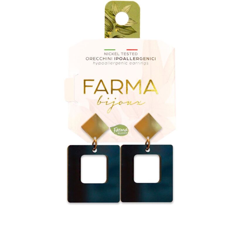 Farma Bijoux Υποαλλεργικά Σκουλαρίκια Κρεμαστά Τετράγωνα Μαύρα 40,0mm (BEPL95)