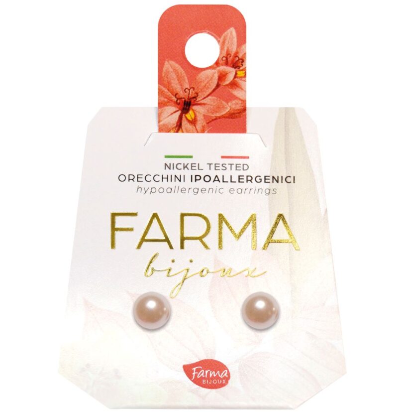 Farma Bijoux Υποαλλεργικά Σκουλαρίκια Πέρλες Κρεμ Ρόζ 6,0mm (BEP6C42)