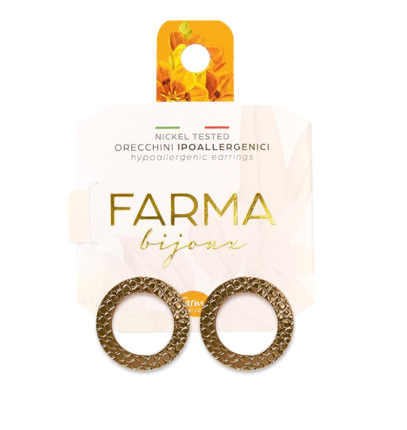 Farma Bijoux Υποαλλεγικά Σκουλαρίκια Επίπεδοι Επιχρυσωμένοι Κρίκοι με Εφέ Φιδιού 20mm