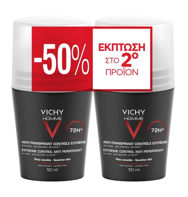 Vichy Promo Homme 72hr Anti-perspirant Deodorant Roll-On 2x50ml