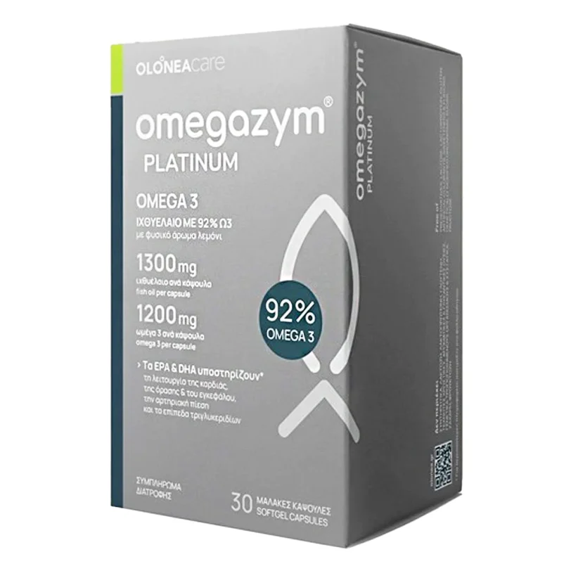 OLONEA Omegazym Platinum Iχθυέλαιο 30caps, με Μέγιστη Περιεκτικότητα Ω3 Λιπαρών Οξέων 92% 30 κάψουλες