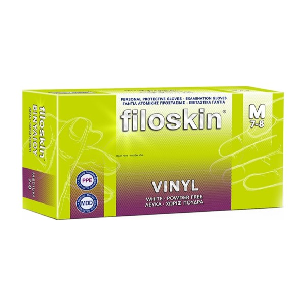Filoskin Γάντια Βινυλίου Λευκά Χωρίς Πούδρα Medium 100 Τμχ