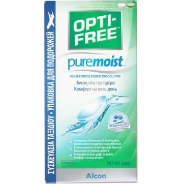 Alcon Opti Free Puremoist Hydraglyde Travel Pack Υγρό Φακών Επαφής, 90ml