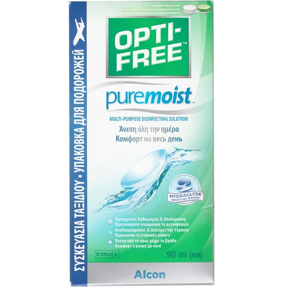 Alcon Opti Free Puremoist Hydraglyde Travel Pack Υγρό Φακών Επαφής, 90ml
