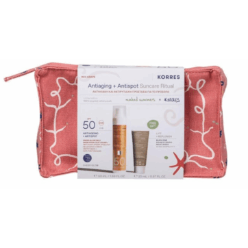 Korres Promo Antiaging & Antispot Suncare Ritual Αντηλιακή & Αντιρυτιδική Προστασία με Red Grape Sheer Glow Αντηλιακή Κρέμα Προσώπου SPF50, 50ml, Black Pine Κρέμα Ημέρας για Σύσφιξη & Lifting, 20ml & Δώρο Naked Summers x Korres Νεσεσέρ, 1τεμ, 1σετ