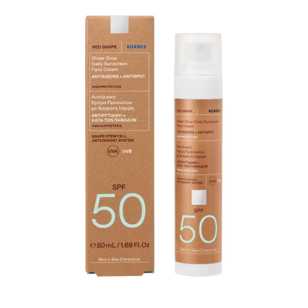 Korres Κόκκινο Σταφύλι Αντηλιακή Κρέμα Προσώπου με Διάφανη Λάμψη SPF50 Antiageing & Antispot 50ml - Image 2