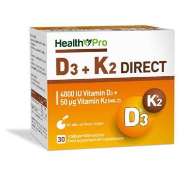 Health Pro D3 + K2 Direct 4000IU Vitamin D3 & 50μg Vitamin K2 (MK-7), 30sachets