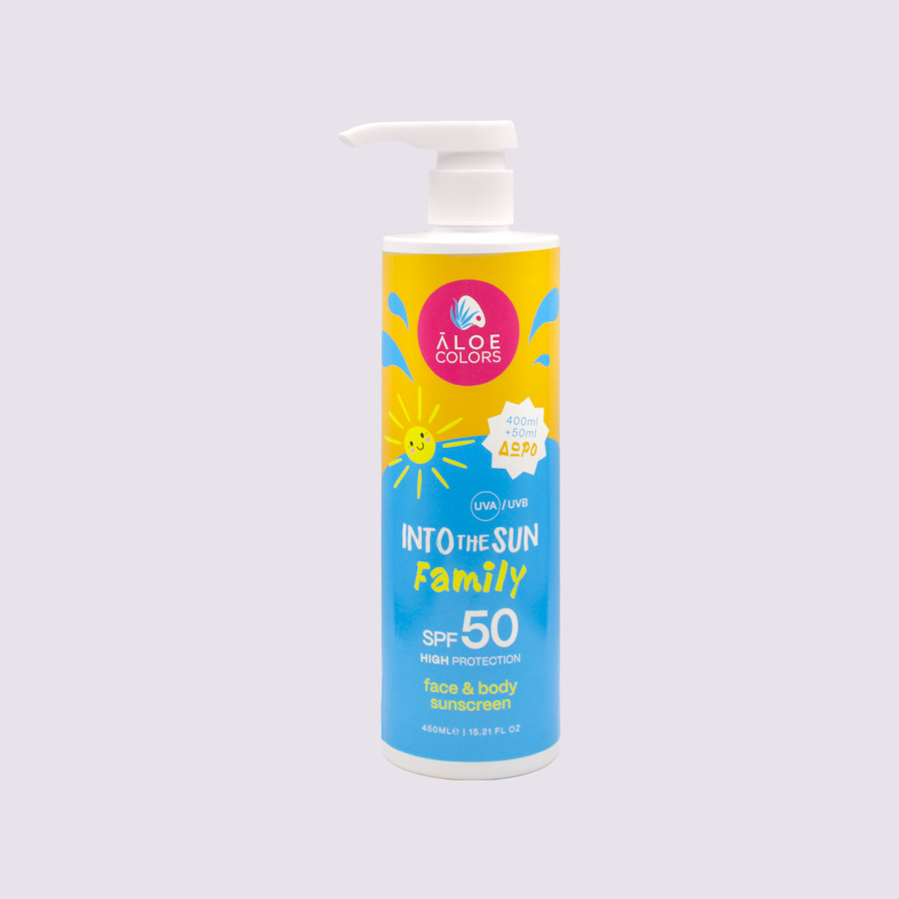 Aloe Colors Into the Sun Family Αντηλιακό για Πρόσωπο & Σώμα SPF50, 450ml