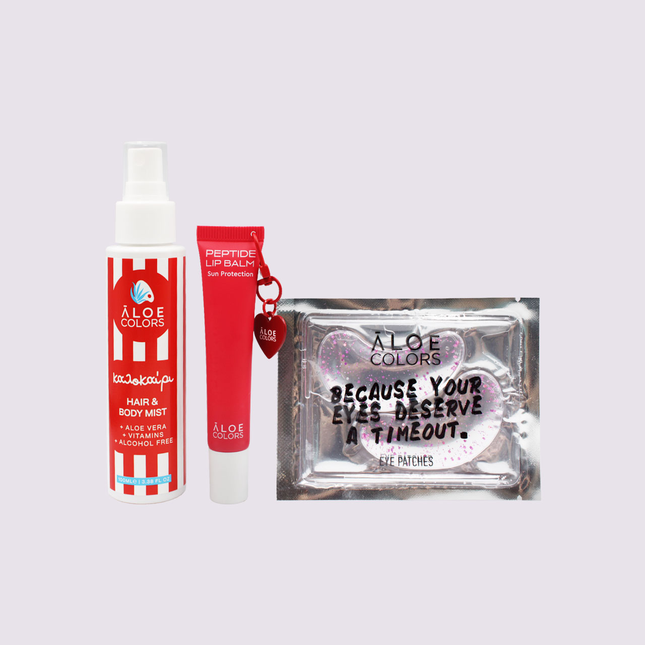 Aloe Colors Cosmetic Bag Kalokairi Promo με Kalokairi Mist για Σώμα & Μαλλιά, 100ml, Peptide Lip Balm για Προστασία των Χειλιών από τον Ήλιο, 5ml, Επιθέματα Ματιών για Ενυδάτωση, 1ζευγάρι & Νεσεσερ, 1τεμ, 1σετ - Image 3