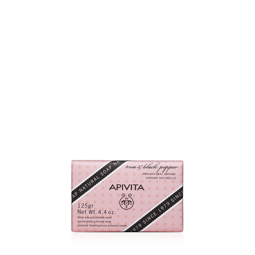 Apivita Natural Soap Σαπούνι με Τριαντάφυλλο & Μαύρο Πιπέρι για Τοπικό πάχος & κυτταρίτιδα 125gr