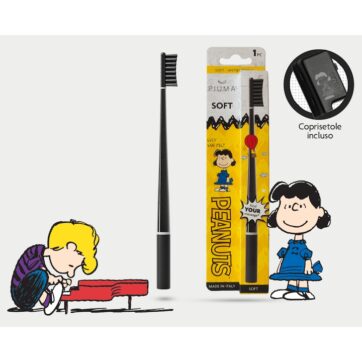 Piuma Peanuts Lucy μαλακή αντιβακτηριακή οδοντόβουρτσα 6+Perfect Black