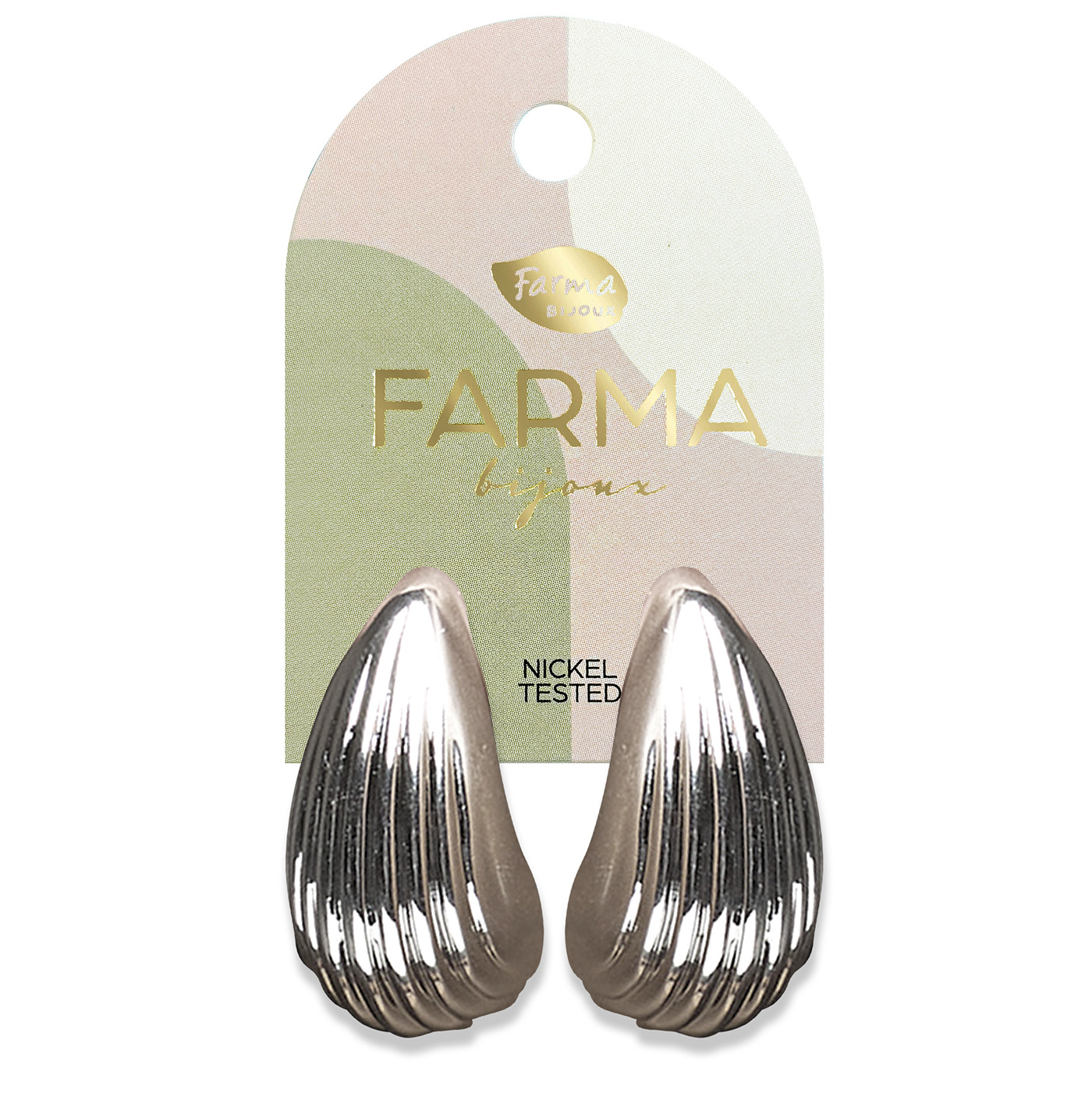Farma Bijoux Υποαλλεργικά Σκουλαρίκια Ριγέ Σταγόνα Silver 30mm (BEWOW19)