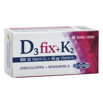 Unipharma D3 Fix 800iu + K2 45mcg Συμπλήρωμα Διατροφής, 60tabs