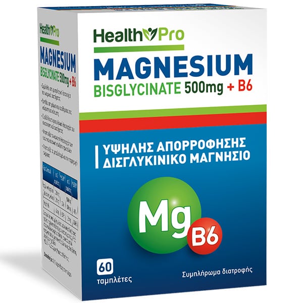 Health Pro Magnesium Bisglycinate 500mg & B6, 60tabs